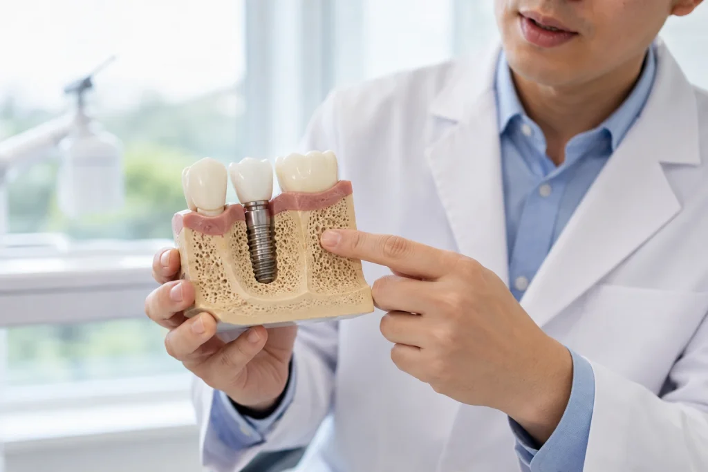 어금니 발치 후 임플란트 기간 단계별 치료 계획 설명